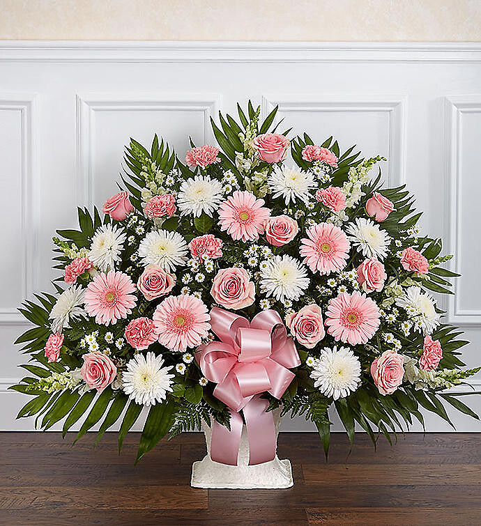 Heartfelt Tribute&amp;trade; Floor Basket- Pink &amp;amp; White